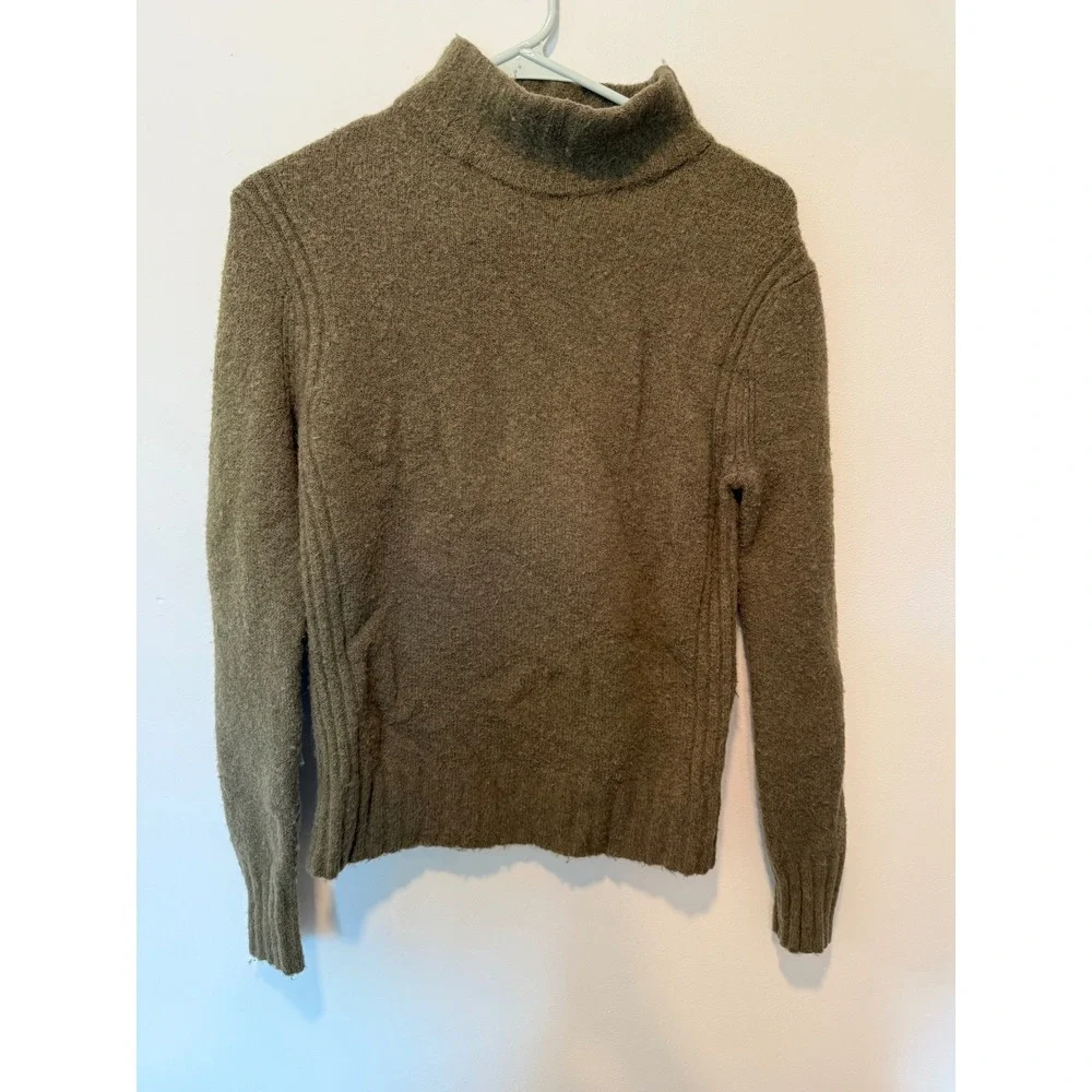 J.Crew Womens XS Merino Wool Alpaca Blend Mock Neck Sweater Olive Green Ribbed